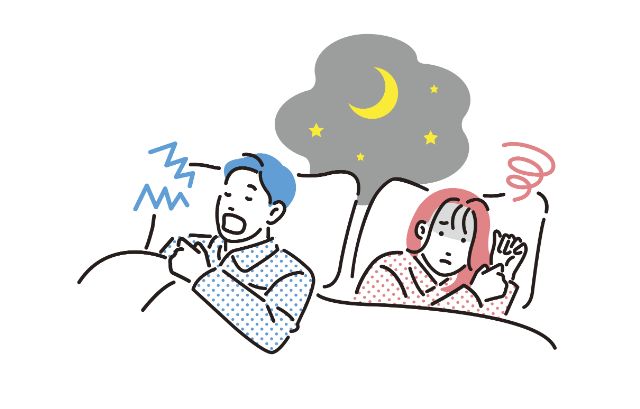 いびきをかいて寝ている人の画像